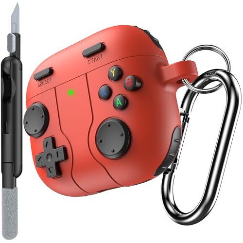 RFUNGUANGO Gaming-Hülle für AirPods 4, stoßfeste Schutzhülle aus Silikon mit Reinigungsstift und Schlüsselanhänger-Zubehör für Apple Airpods 4. Generation, Rot von RFUNGUANGO