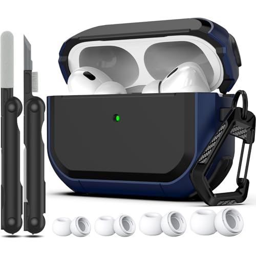 RFUNGUANGO für AirPods Pro 2/1 Generation Hülle (2023/2022/2019) mit Cleaner Kit, Cool Armor Design und stoßfestes Ganzkörper-Schutzgehäuse mit Schlüsselanhänger (USB-C/Blitzkabel),Blau von RFUNGUANGO