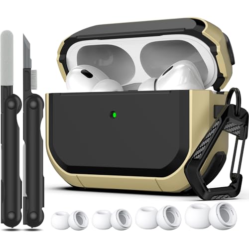 RFUNGUANGO für AirPods Pro 2/1 Generation Hülle (2023/2022/2019) mit Cleaner Kit, Cool Armor Design und stoßfestes Ganzkörper-Schutzgehäuse mit Schlüsselanhänger (USB-C/Blitzkabel),Braun von RFUNGUANGO