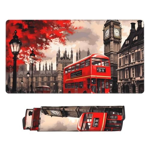 Extra großes Gaming-Mauspad mit London-Straßen-Druck, 74 x 40 cm, Gummi-Tastatur-Pad, Computer-Mauspad, Schreibtischunterlage von RGETPNC