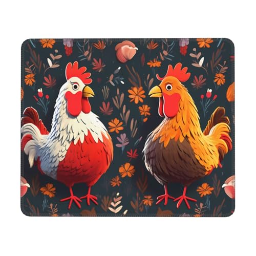 Gaming-Mauspad mit niedlichem Hahn und Hühnern, bedruckt, 20 x 24 cm – Laptop-Mauspad, Computer-Mauspad, Gummi-Schreibtischunterlage von RGETPNC