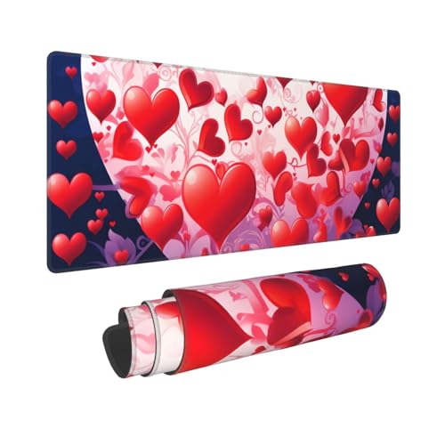 Love Heart3 bedrucktes extra großes Gaming-Mauspad, 80 x 30,5 cm, Gummi-Tastatur-Pad, Computer-Mauspad, Schreibtischunterlage von RGETPNC