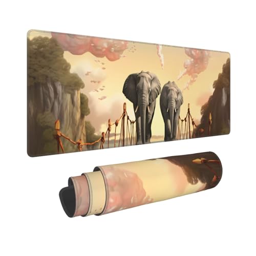 Mauspad mit Elefant auf einer Brücke, bedruckt, extra groß, 80 x 30,5 cm, Gummi-Tastatur-Pad, Computer-Mauspad, Schreibtischunterlage von RGETPNC