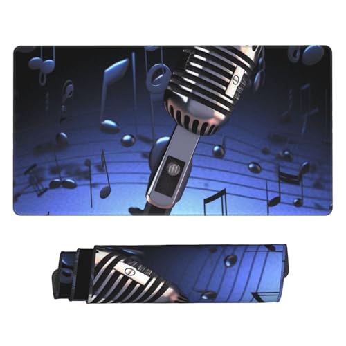 RGETPNC Mauspad mit Mikrofon mit Musiknoten bedruckt, extra groß, 75 x 40 cm, Gummi-Tastatur-Pad, Computer-Mauspad, Schreibtischunterlage von RGETPNC