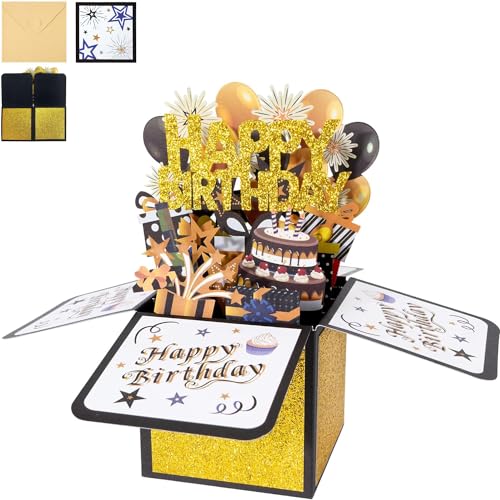 Geburtstagskarte,3D Pop Up Karte Geburtstag,Geburtstagskarten,Pop Up Karte Geburtstag,Geburtstagskarte Frau Mann,Geburtstagskarte für Familie und Freunden (Black) von RHBTH