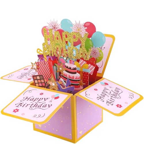 Geburtstagskarte,3D Pop Up Karte Geburtstag,Geburtstagskarten,Pop Up Karte Geburtstag,Geburtstagskarte Frau Mann,Geburtstagskarte für Familie und Freunden (Pink) von RHBTH