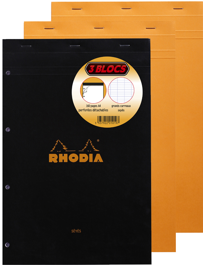 RHODIA Notizblock No. 20, DIN A4+, kariert, 3er Pack von RHODIA