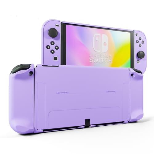 RHOTALL 3 in 1 Schutzhülle für Nintendo Switch OLED, Dockable Case für Nintendo Switch OLED und Joy Con Controller mit Griffabdeckung, Stoßdämpfung und Anti-Kratz-Design (Lila) von RHOTALL