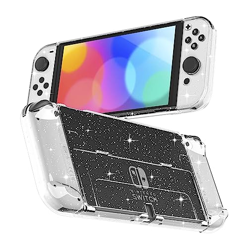 RHOTALL 3 in 1 Schutzhülle für Nintendo Switch, Dockable Case für Nintendo Switch und Joy Con Controller mit Glitzer Clear Grip Cover Stoßdämpfung und Anti-Scratch Design von RHOTALL