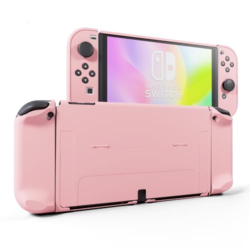 RHOTALL 3 in 1 Schutzhülle für Nintendo Switch OLED, Dockable Case für Nintendo Switch OLED und Joy Con Controller mit Griffabdeckung, Stoßdämpfung und Anti-Kratz-Design (Rosa) von RHOTALL