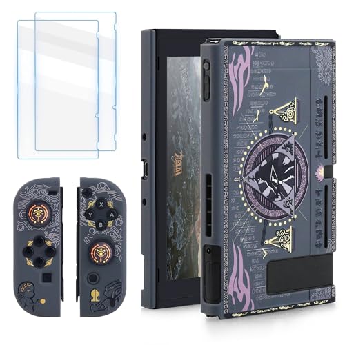 RHOTALL Hartschale Kompatibel mit Nintendo Switch für Legend of Zelda Style, Schutzhülle Set für Switch und Joycon Controller mit 2 Displayschutzfolien und 2 Themen-Daumenkappen von RHOTALL