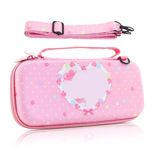 RHOTALL Hülle für Nintendo Switch & OLED Tasche mit Schulter- und Handschlaufe, schützende, Harte, tragbare Transporthülle für Switch Case Zubehör - Rosa RHOTALL Hülle für Nintendo Switch & OLED Tasche mit Schulter- und Handschlaufe, schützende, Harte, tragbare Transporthülle für Switch Case Zubehör - Rosa von RHOTALL