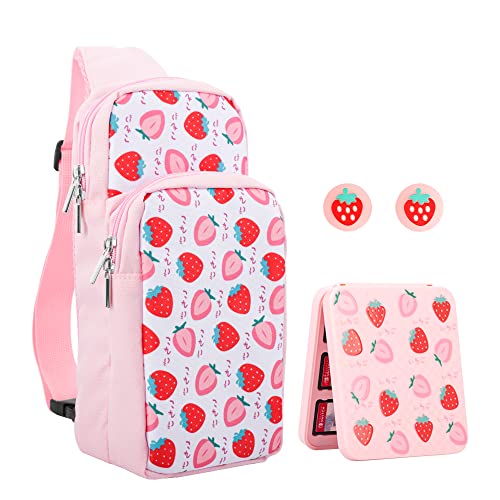 RHOTALL Niedliche Erdbeer-Umhängetasche, kompatibel mit Nintendo Switch/Switch OLED und Switch Lite, hohe Kapazität Reiserucksack für Switch Zubehör mit Spielkartenetui und 2 Daumenkappen RHOTALL Niedliche Erdbeer-Umhängetasche, kompatibel mit Nintendo Switch/Switch OLED und Switch Lite, hohe Kapazität Reiserucksack für Switch Zubehör mit Spielkartenetui und 2 Daumenkappen von RHOTALL