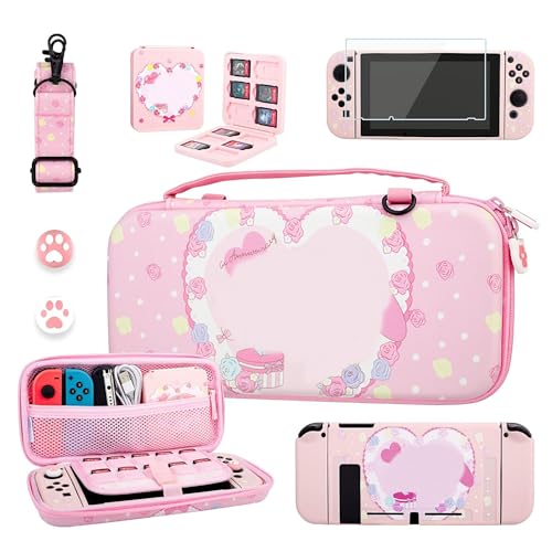 RHOTALL Niedliche Hasen-Tragetasche für Nintendo Switch, Rosa Tragbare Reisehülle Zubehör Bundle für Switch mit Schutzhülle, Schultergurt, Spielkartenetui, Displayschutzfolie und 2 Daumenkappen RHOTALL Niedliche Hasen-Tragetasche für Nintendo Switch, Rosa Tragbare Reisehülle Zubehör Bundle für Switch mit Schutzhülle, Schultergurt, Spielkartenetui, Displayschutzfolie und 2 Daumenkappen von RHOTALL