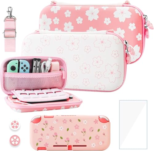 RHOTALL Rosa-weiße Cherry Blossom Tragetasche für Nintendo Switch Lite, Tragbare Aufbewahrungstasche für Switch-Zubehör mit Schutzhülle, Bildschirmschutz, verstellbarem Schultergurt und 2 Daumenkappen RHOTALL Rosa-weiße Cherry Blossom Tragetasche für Nintendo Switch Lite, Tragbare Aufbewahrungstasche für Switch-Zubehör mit Schutzhülle, Bildschirmschutz, verstellbarem Schultergurt und 2 Daumenkappen von RHOTALL