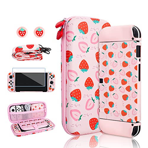 RHOTALL Tragetaschen-Set für Nintendo Switch OLED, süßes Zubehör-Set für Switch OLED mit TPU-Schutzhülle, verstellbarem Schultergurt, Displayschutzfolie und 2 Daumenkappen RHOTALL Tragetaschen-Set für Nintendo Switch OLED, süßes Zubehör-Set für Switch OLED mit TPU-Schutzhülle, verstellbarem Schultergurt, Displayschutzfolie und 2 Daumenkappen von RHOTALL