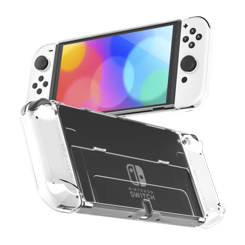 RHOTALL Transparente Hülle für Nintendo Switch OLED, Clear Dockable Shell Kompatibel mit Switch OLED und Joycon Controller, Komfort Grip Case mit Stoßdämpfung und Anti-Scratch Design von RHOTALL