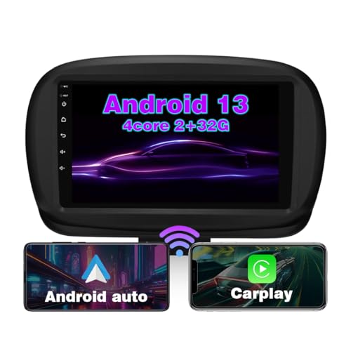 RICBAFEE Autoradio Für FIAT 500X 2014-2020, 9 Zoll Touchscreen Autoradio Mit CarPlay Android Auto Bluetooth Navigation GPS WiFi FM MirrorLink Rückfahrkamera Lenkradsteuerung (2+32GB 4Core) von RICBAFEE