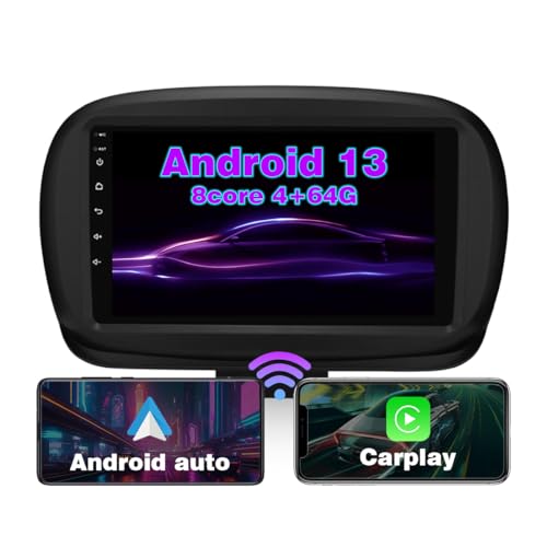 RICBAFEE Autoradio Für FIAT 500X 2014-2020, 9 Zoll Touchscreen Autoradio Mit CarPlay Android Auto Bluetooth Navigation GPS WiFi FM MirrorLink Rückfahrkamera Lenkradsteuerung (4+64GB 8Core) von RICBAFEE
