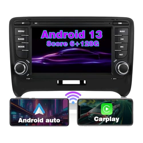 RICBAFEE Autoradio für Audi TT MK2 (2006-2014), 7 Zoll Android 13 Autoradio mit CarPlay, Android Auto, Bluetooth, WLAN, FM, USB, MirrorLink, Rückfahrkamera, Lenkradsteuerung (6+128GB 8Core) von RICBAFEE