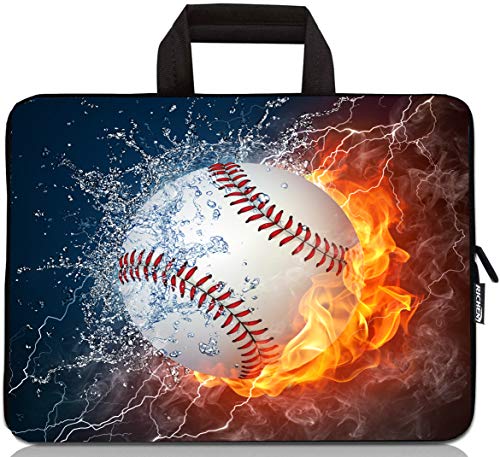 Neopren-Tragetasche, 38,1 cm (15 Zoll), Chromebook-Tasche, Tablet-Reise-Hülle mit Griff, Reißverschluss, Tragetasche für 35,6 cm (14 - 15,4 Zoll), Baseballfeuer von RICHEN