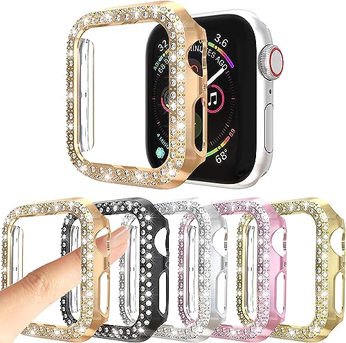 [5er-Pack] Schutzhüllen, kompatibel mit Apple Watch Serie 3, Serie 2, Serie 1, 38 mm Abdeckung, doppelreihig, glitzernde Kristall-Diamanten, Schutzhülle, PC-plattiert, Stoßfängerrahmen-Zubehör von RICHONE