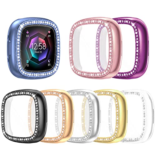 RICHONE 8er-Pack kompatibel mit Fitbit Versa 4 & Sense 2 (2022) Displayschutzfolie Hülle, Bling Diamonds Cover Weiches TPU Bumper Smartwatch Zubehör (8 Farben, Versa 4 & Sense 2) von RICHONE