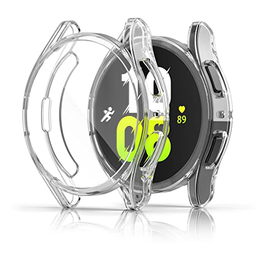 RICHONE Displayschutzfolie für RICHONE Watch 5 / Galaxy Watch 4, 44 mm, vollständiger Schutz, weicher TPU-Stoßfängerrahmen, Zubehör (klar + klar, Watch 5/4 44 mm), 2 Stück von RICHONE