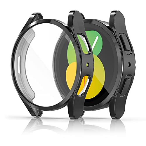 Richone Kompatibel mit Samsung Galaxy Watch 5/Galaxy Watch 4 40 mm Displayschutzhülle, vollständiger Schutz, weicher TPU-Stoßfängerrahmen, Zubehör (schwarz + schwarz, Uhr 5/4 40 mm) von RICHONE