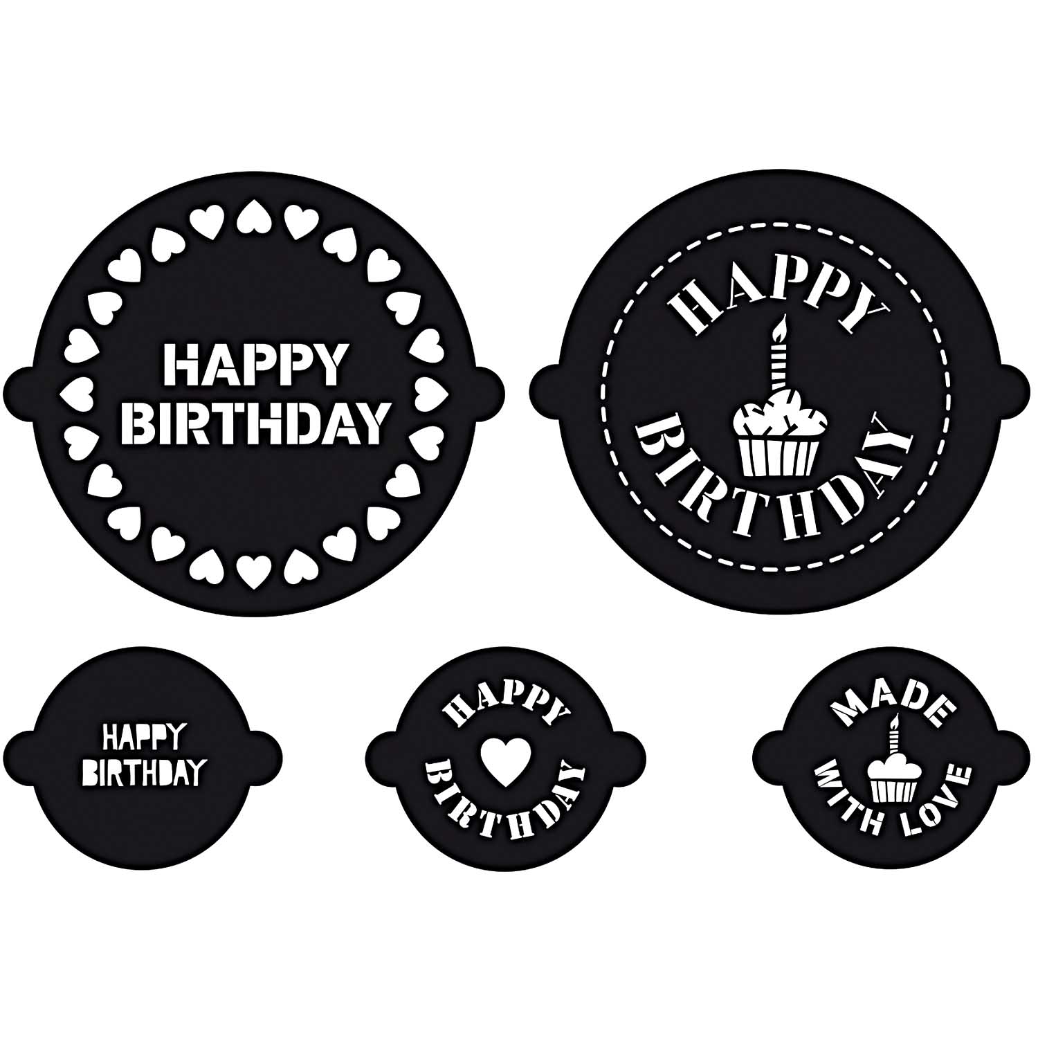 5-teiliges Happy Birthday Kuchen und Cupcake Schablonen Set von RICO DESIGN GmbH & Co. KG