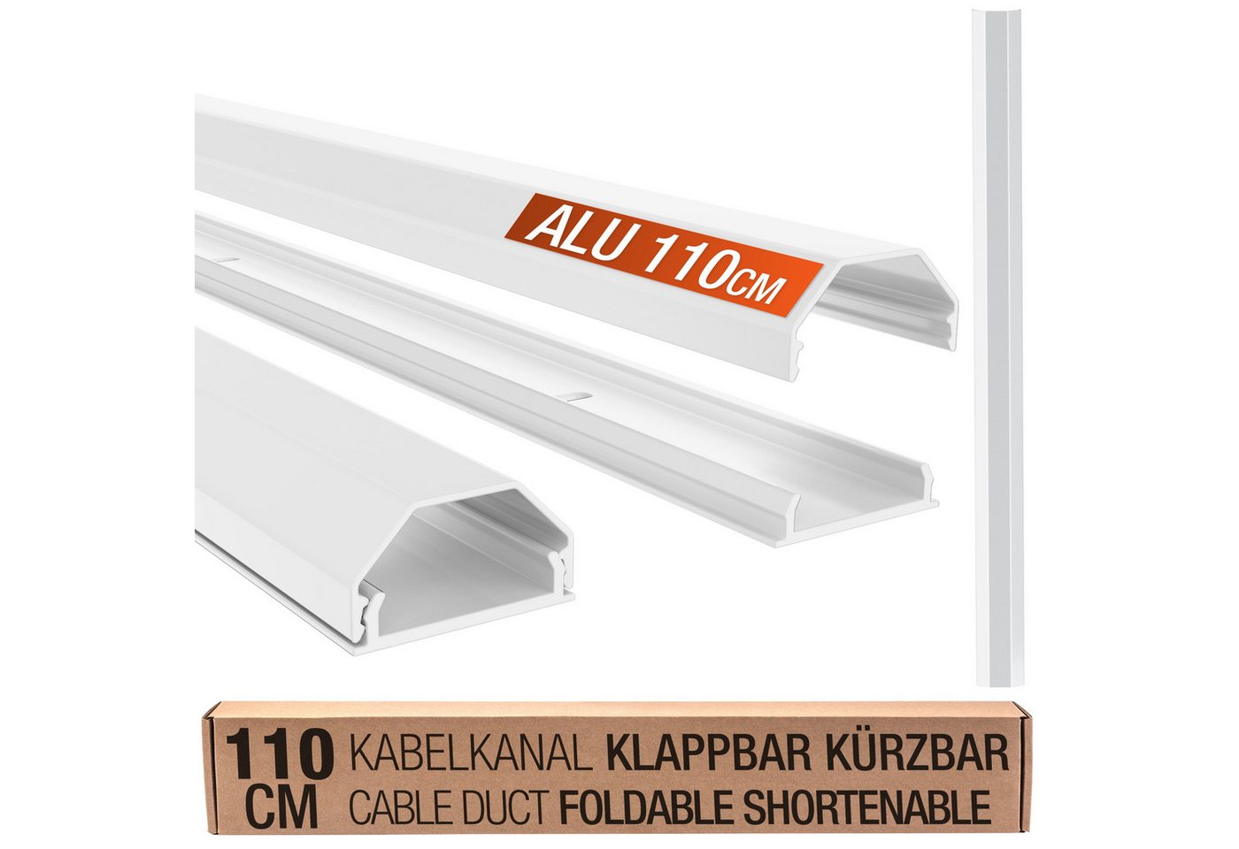 RICOO Kabelführung Kabelkanal Aluminium eckig Länge 110cm weiß Z0100-W (1-St., Metall Kabel Organizer Alu Kabel verstecken flexibel kürzbar), Kabelklemme Kabelmanagement für Wand und Boden 1100 x 18 x 33mm von RICOO