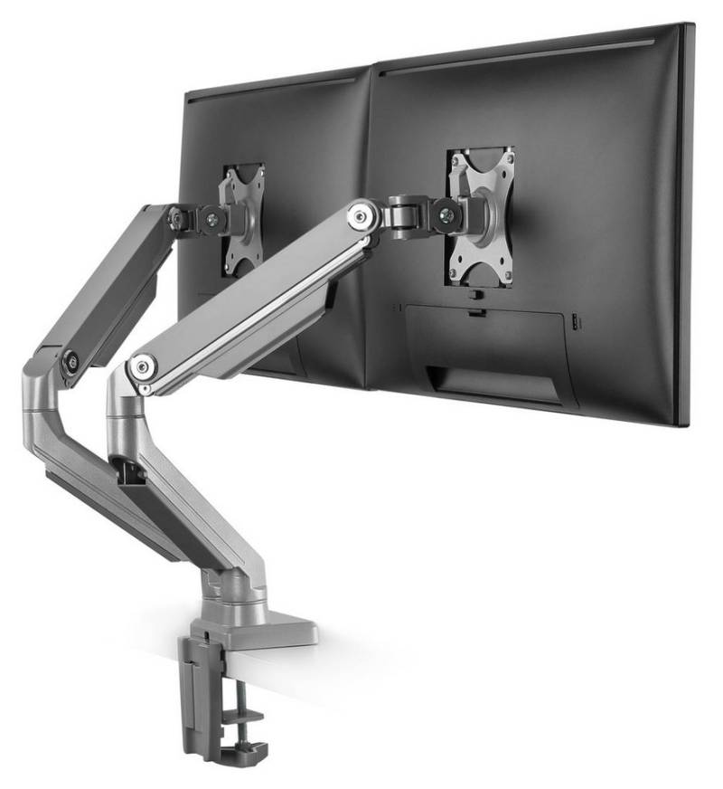 RICOO Monitor-Halterung Tischhalterung für 2 Monitore neigbar mit Doppelarm TS8811, (bis 27 Zoll, VESA 75x75 und 100x100, 1-tlg., min 2Kg - max 8Kg,von 43-68 cm (17"-27) Bildschirm-Diagonale, neigbar +/-90°, schwenkbar +/-90°, BxH Frontplatte 115 mm x 115 mm) von RICOO