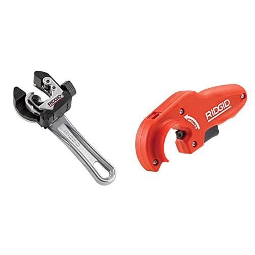 RIDGID 32573 Modell 118 2-in-1 Mini-Rohrabchneider mit AUTOFEED und Ratschengriff, Rohrabschneider von 6 mm bis 28 mm & 40868 Modell PTEC 5000 Kunststoff-Rohrabschneider, Rohrabschneider für 50 mm von RIDGID