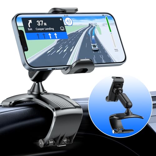 RIEMKSL Kfz-Armaturenbrett-Handy-Clip-Halterung, 360° drehbar, Armaturenbrett-Lenkrad, Handy-Klemmhalterung, Ständer, kompatibel mit 10,2 - 17,8 cm Smartphones (schwarz) von RIEMKSL