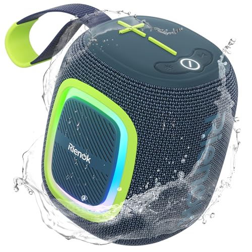RIENOK Bluetooth Lautsprecher Klein mit Licht FM Radio Bluetooth 5.3 Musikbox Kabellos Bass Box mit 15 Stunden Spielzeit Stereo Tragbar Wasserdicht TF Karte USB Stick (Teal) von RIENOK