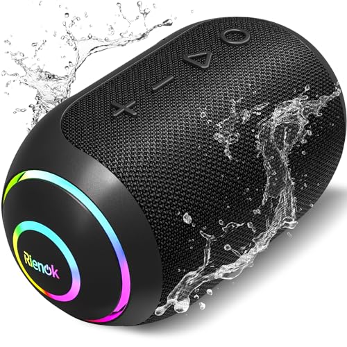 RIENOK Bluetooth Lautsprecher Musikbox mit LED-Licht Bluetooth 5.3 Klein Tragbar Stereo Kabellos Box Anti-Rutsch Funktion Wasserdicht IPX7 TF Karte Box Schwarz RIENOK Bluetooth Lautsprecher Musikbox mit LED-Licht Bluetooth 5.3 Klein Tragbar Stereo Kabellos Box Anti-Rutsch Funktion Wasserdicht IPX7 TF Karte Box Schwarz von RIENOK