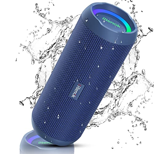 RIENOK Bluetooth Lautsprecher mit Licht Bluetooth 5.3 Musikbox Bass Kabellos Box mit IPX7 wasserdicht Stereo Sound Tragbar Blau von RIENOK