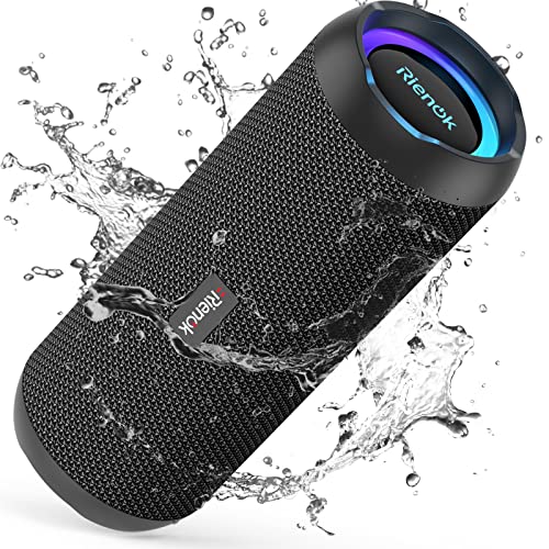 RIENOK Bluetooth Lautsprecher mit Licht Bluetooth 5.3 Musikbox Bass Kabellos Box mit IPX7 wasserdicht Stereo Sound Tragbar von RIENOK