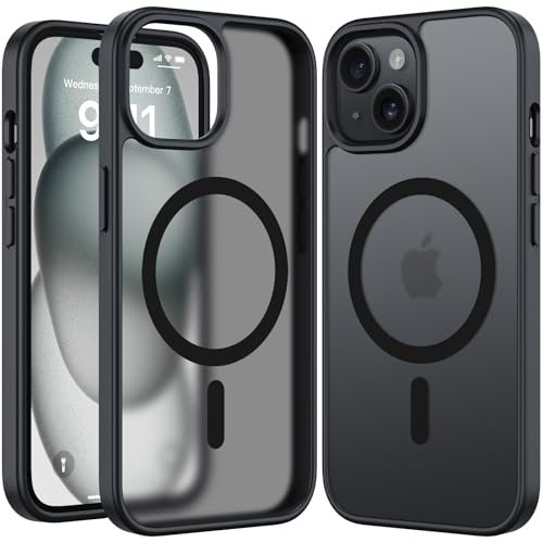 RIERBUBU Design für iPhone 15, magnetische Hülle, kompatibel mit MagSafe, durchscheinend, matt, dünn, harte Schutzhülle, kratzfest, stoßfest, Anti-Fingerabdruck, Handyhülle für iPhone 15 - Schwarz RIERBUBU Design für iPhone 15, magnetische Hülle, kompatibel mit MagSafe, durchscheinend, matt, dünn, harte Schutzhülle, kratzfest, stoßfest, Anti-Fingerabdruck, Handyhülle für iPhone 15 - Schwarz von RIERBUBU