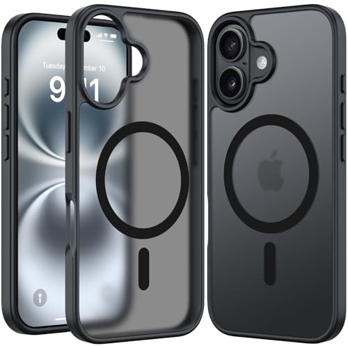 RIERBUBU Design für iPhone 16, magnetische Hülle, kompatibel mit MagSafe, durchscheinend, matt, dünn, harte Schutzhülle, kratzfest, stoßfest, Anti-Fingerabdruck, Handyhülle für iPhone 16 - Schwarz RIERBUBU Design für iPhone 16, magnetische Hülle, kompatibel mit MagSafe, durchscheinend, matt, dünn, harte Schutzhülle, kratzfest, stoßfest, Anti-Fingerabdruck, Handyhülle für iPhone 16 - Schwarz von RIERBUBU