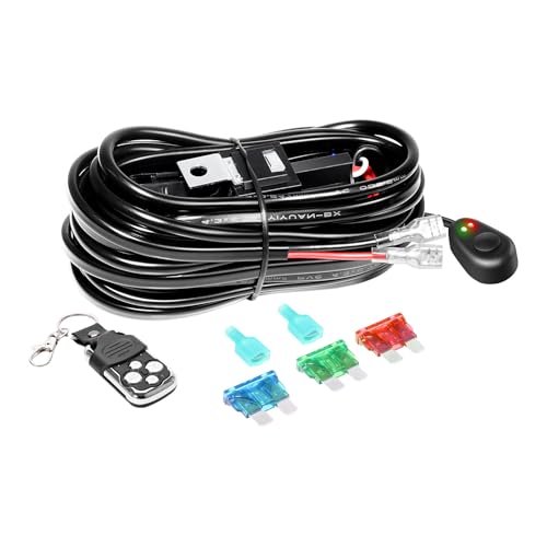 RIGIDON Kabelbaum Kabelsatz Relais Adapter für KFZ Scheinwerfer Arbeitsscheinwerfer Tagfahrleuchten Lichtleisten DC 12V/40A 16AWG, On-Off-Strobe-Fernbedienungsschalter (Modell B für 1 Lampe) von RIGIDON