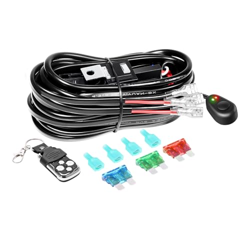 RIGIDON Kabelbaum Kabelsatz Relais Adapter für KFZ Scheinwerfer Arbeitsscheinwerfer Tagfahrleuchten Lichtleisten DC 12V/40A 16AWG, On-Off-Strobe-Fernbedienungsschalter (Modell B für 2 Lampe) von RIGIDON