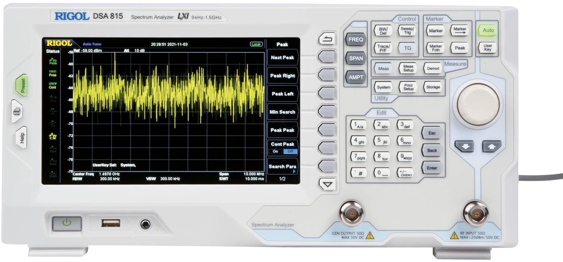 RIGOL DSA815-TG - Spektrum-Analysator, 9 kHz - 1,5 GHz, inkl. Tracking Generator von RIGOL