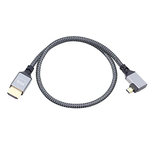 RIEEYOCA 4K Micro HDMI auf HDMI Adapterkabel, 90 Grad links abgewinkelter Micro HDMI Stecker auf HDMI Stecker Aluminium kurzes geflochtenes Nylonkabel, unterstützt 4K UHD, 50cm von RIIEYOCA