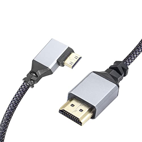 RIEEYOCA 4K Mini HDMI auf HDMI Adapterkabel, 90 Grad Linkswinkel Mini HDMI Stecker auf HDMI Stecker Aluminium kurzes geflochtenes Nylonkabel, unterstützt 4K UHD, für Laptop, TV, Camcorder, 50cm von RIIEYOCA