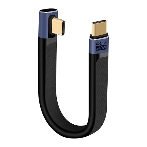 RIIEYOCA PD240W USB C Kabel Kurz, 90 Grad 40Gbps High Speed Datentransfer Typ C Kabel, Unterstützt 8K@60Hz UHD Videoausgabe, Flaches flexibles Kabel für Telefone, Powerbank, SSD (Mitte) von RIIEYOCA