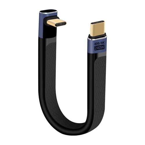 RIIEYOCA PD240W USB C Kabel kurz, 90 Grad 40Gbps High Speed Datentransfer Typ C Kabel, Unterstützt 8K@60Hz UHD Videoausgabe, Flaches Flexibles Kabel für Telefone, Powerbank, SSD (Nach oben) von RIIEYOCA