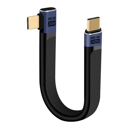 RIIEYOCA PD240W USB C zu USB C Kabel Kurz, 90 Grad 40Gbps Hochgeschwindigkeits-Datentransfer Typ C Kabel, Unterstützt 8K@60Hz UHD Videoausgabe, Flexibles Flachkabel für Powerbank, SSD (Rechts) von RIIEYOCA