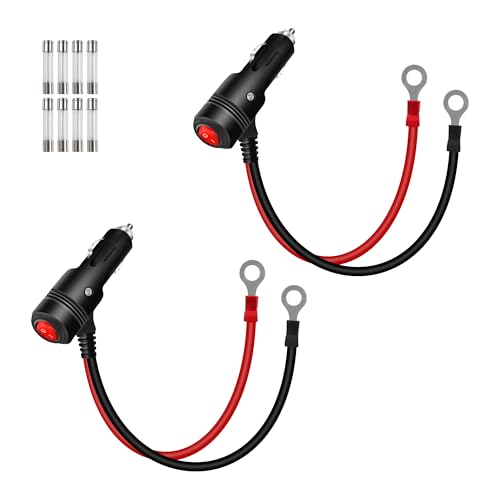 RIIEYOCA 2Stück 12V 24V Zigarettenanzünder Stecker Adapter, 16AWG Heavy Duty 15A Auto Zigarettenanzünder Ersatz Stecker zu O-Ring Terminal Stromkabel mit Ein/Aus-Schalter für Autos, Boote 0,3M / 1FT von RIIEYOCA