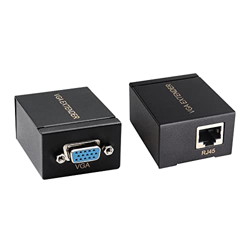 RIIEYOCA 2er-Pack VGA-Extender-Adapter, VGA auf RJ45 über Cat5e/Cat6-Ethernet-Kabel Konvertieren von VGA-Signalen, kann auf 60 m Kabelreichweite erweitert werden (schwarz) von RIIEYOCA